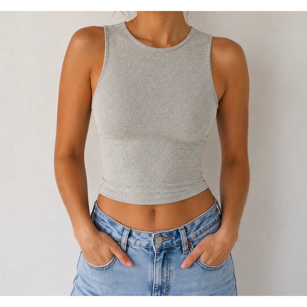 Vestique Grey Knit Cropped Tank Top High Neck Size Medium EUC